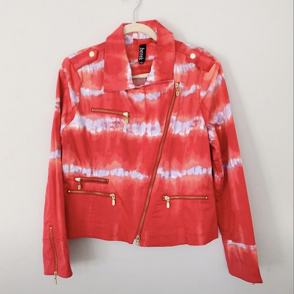Berek Coral Tie Dye Stripe Moto Jacket
